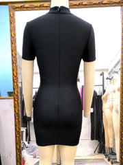 Black Tassel Short sleeved Stand Neck Mini Dress