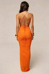 Ruched High Slit Spaghetti Strap Maxi Dress
