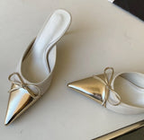Pointed Toe Butterfly-knot Shallow Slip On Pump Shoes