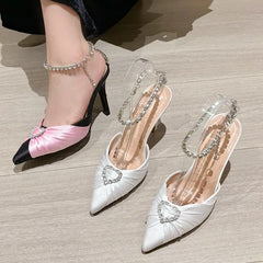 Crystal Buckle Strap Pointed Toe Pumps Shoes