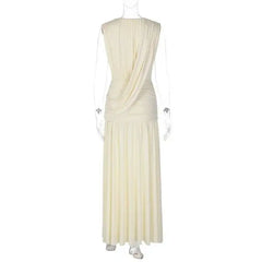 Draped V-Neck Ruched Waist Maxi Dress