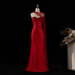 Red Crystal Beaded Sweetheart Neckline Gown