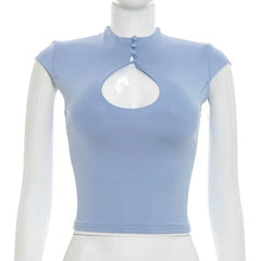 Cutout Mock Neck Button Top