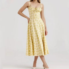  Golden Atelier Floral Tie-Up Frill Midi Dress Yellow