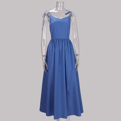 Blue Backless V-Neck Spaghetti Strap Maxi Dress