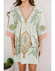 Floral Embroidered V-Neck Mini Dress