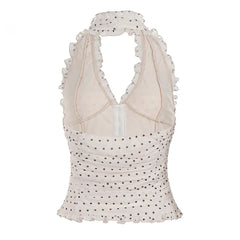 White Polka Dot Halter Neck Ruched Top