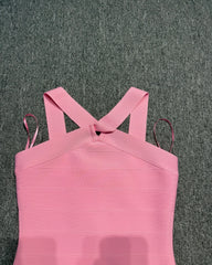 Pink V-Neck Halter Mini Bandage Dress