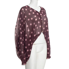 Polka Dot V-Neck Sheer Blouse Top