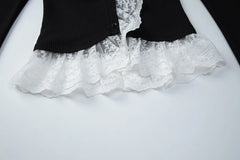 Ribbed Lace Trim Mock Neck Top
