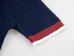 Ribbed Trim Knit Polo Top