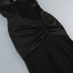 Black Lace Corset Ruched Slit Mesh Trumpet Dress