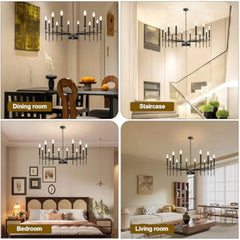 Black Chandelier Hanging, 12-Light Candle Industrial Iron Lighting Fixtures