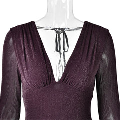 Sequin V-neck Ruched Detail Long Sleeve Maxi Dress