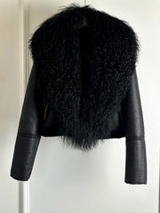 Faux Fur Collar Moto Jacket