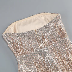 Strapless Sequin High Slit Maxi Dress