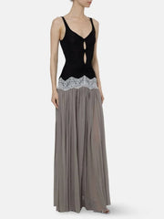 Lace trim v-neck maxi dress detail view