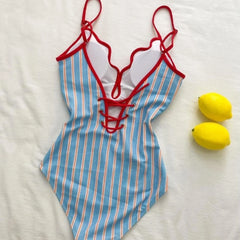 Striped Contrast Trim Swimwear Bathing Suit