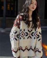 Patchwork Pattern Loose Retro Knit Sweater