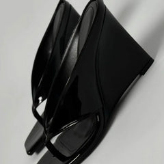 Patent square toe wedge heels