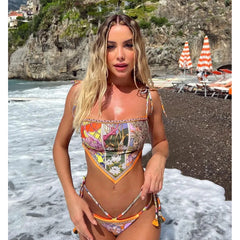 Printed halter triangle swimwear set