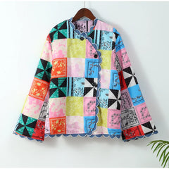 Square Printed Patchwork Buttoned Jacket