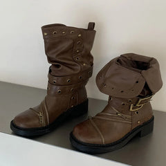 Buckle Zip Studded Ankle Boots