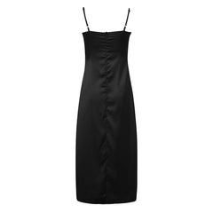Floral Embroidered Satin Slip Dress with Spaghetti Straps