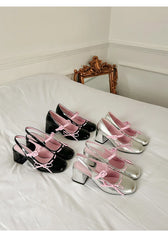 Patent Bowknot Chunky Mary Jane Heels