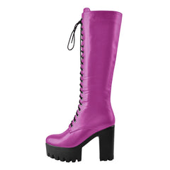 Platform Lace Up Round Toe Boots