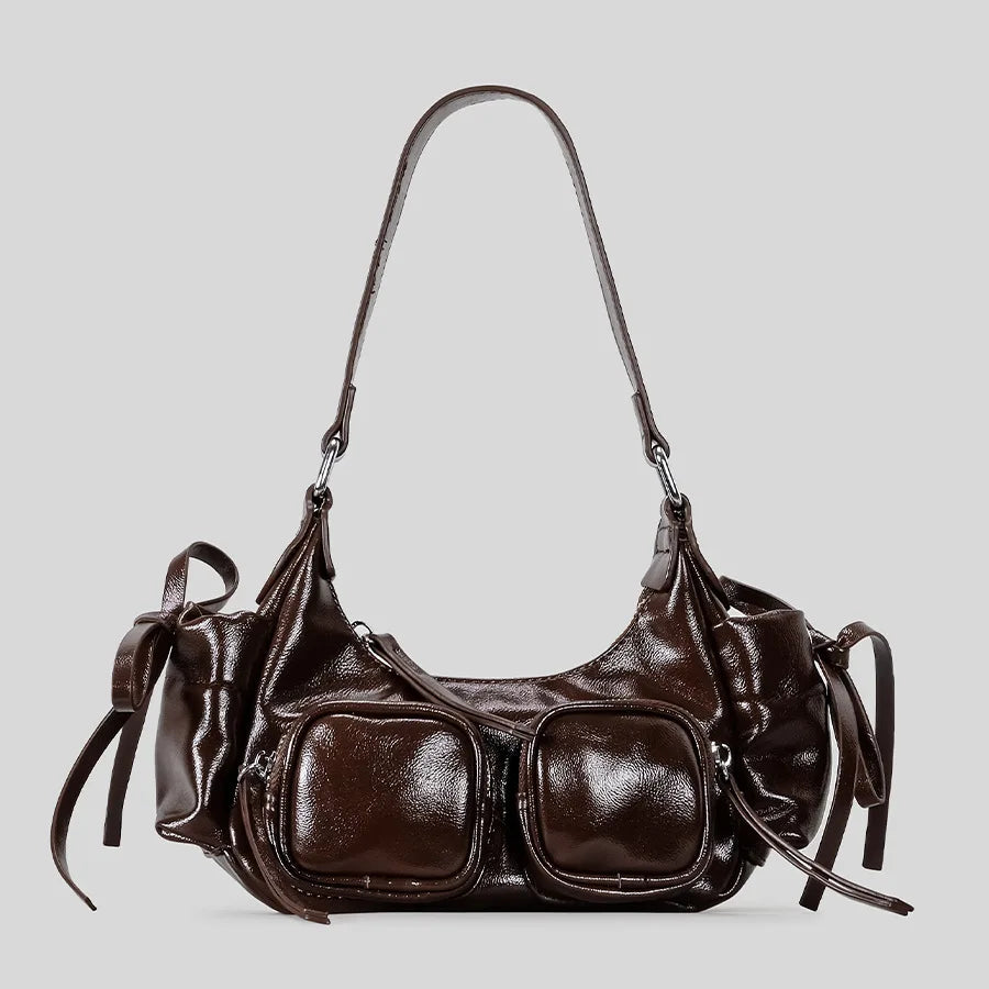 unisex split leather baguette purse