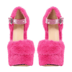 Faux Fur Platform Chunky Heel Sandals