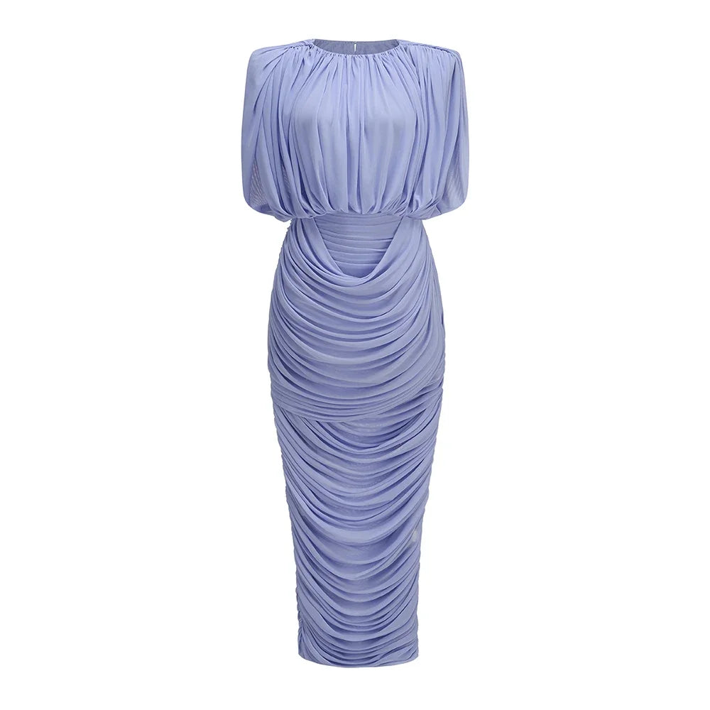 Light blue off-shoulder dress on a white background