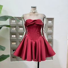 Corset Pleated A-line Strapless Mini Dress