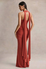 Strapless Choker Neck Gathered Waist Maxi Dress