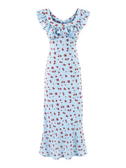 Ruffled V-Neck Ruffle Sleeve Maxi Dress with Belt