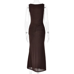 Solid Tank Ruched Waist Maxi Dress