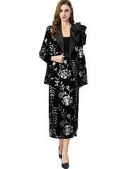 Black sequined floral blazer and split skirt suit