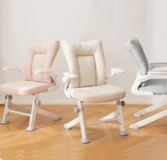 Scandinavian-style desk chair with rotating armrests and steel frame