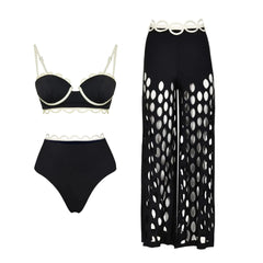 Embellished Trim Swimwear and Cutout Skirt