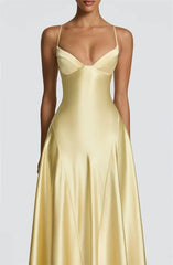 Satin Spaghetti Strap V-Neck Maxi Dress