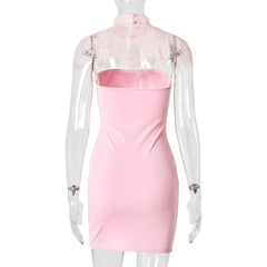 Lace Turtleneck Removable Cape Sleeve Strapless Mini Dress