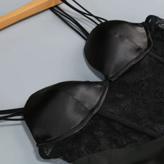 Black Lace Corset Ruched Slit Mesh Trumpet Dress