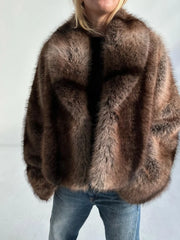brown faux fur short jacket for women