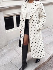 Polka dot lapel collar coat with long sleeves
