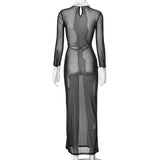 Mesh Black Long Sleeve Maxi Dress For Women