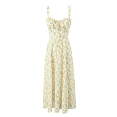  Golden Atelier Floral Tie-Up Frill Midi Dress Yellow Dress