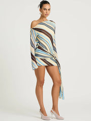 Striped one-shoulder mini dress