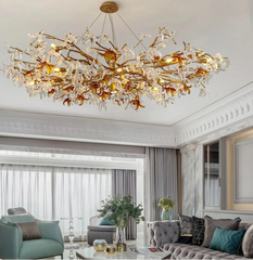 Luxury chandelier in a modern living room with KOSTKING Official Store branding.
