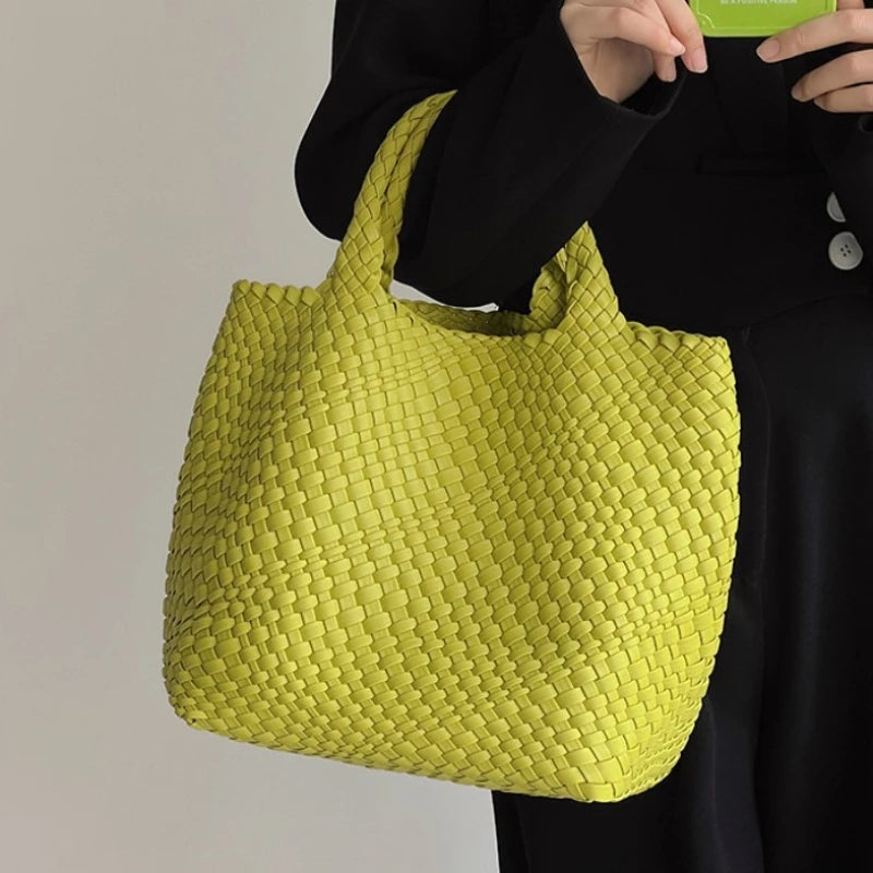 Fashion Versatile Solid Color Feminina Daily Large Capacity Shopping Woven  High Quality Casual Woven Tote Bag Golden Atelier Yellow Bag 1